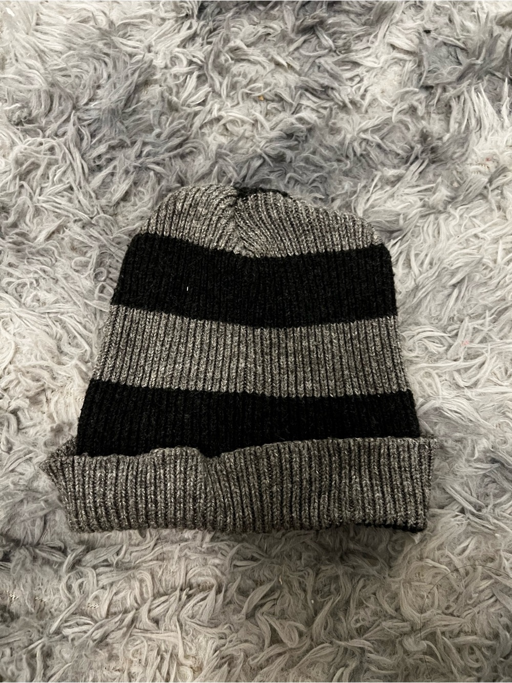 Kids Striped Knit Beanie Hat - Black & Gray
